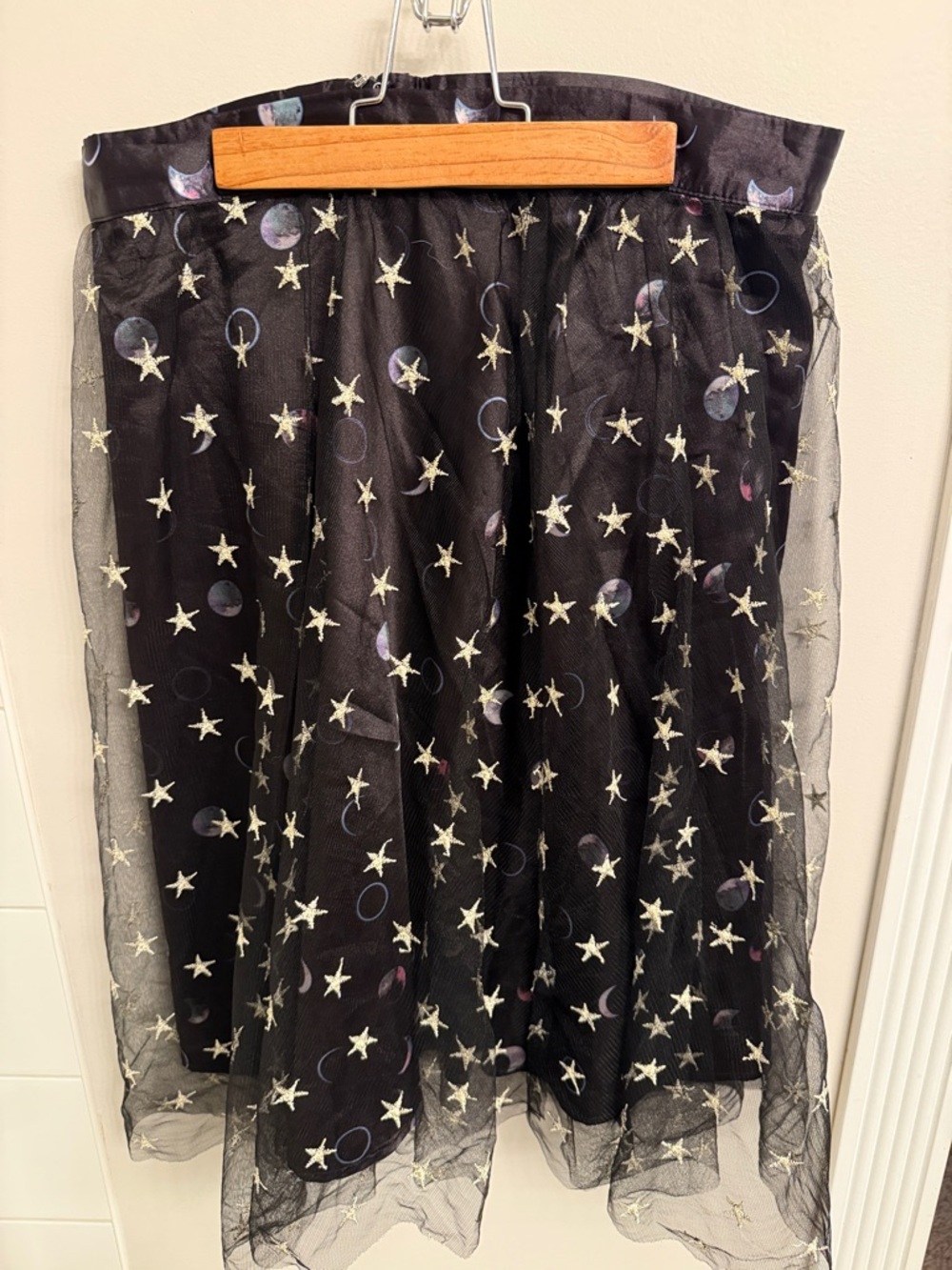 Modcloth Black Star & Moon Embroidered Circle Skirt